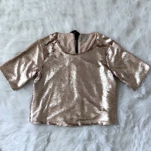 Rose gold sequin tie back shirt size Large.